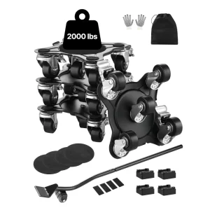 Nábytkový vozík, 158x158x65mm, max. nosnosť 544kg, ťažký prepravník nábytku s 5 otočnými kolieskami o 360°, sada náradia na zdvíhanie a tlačenie nábytku pre domáce spotrebiče, pohovku, chladničku, práčku