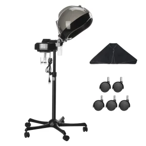 Profesionálny naparovač vlasov s hlbokým kondicionovaním, 11,81-palcový iónový naparovač vlasov s kapucňou a 2 režimami, výškovo nastaviteľný stojaci naparovač vlasov s časovačom, 5 koliesok (2 uzamykateľné) pre salóny a domáce kúpele