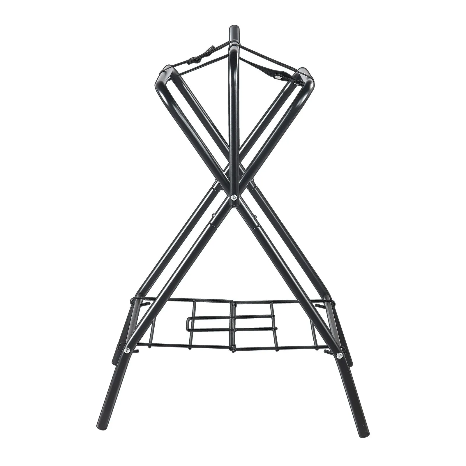 Skladací stojan na sedlá, stojan na sedlá pre kone do 60 kg, prenosný držiak na deky pre kone, robustný oceľový stojan na sedlá pre anglické a westernové sedlá, úložný priestor na uzdy, čierny – Obrázok 3