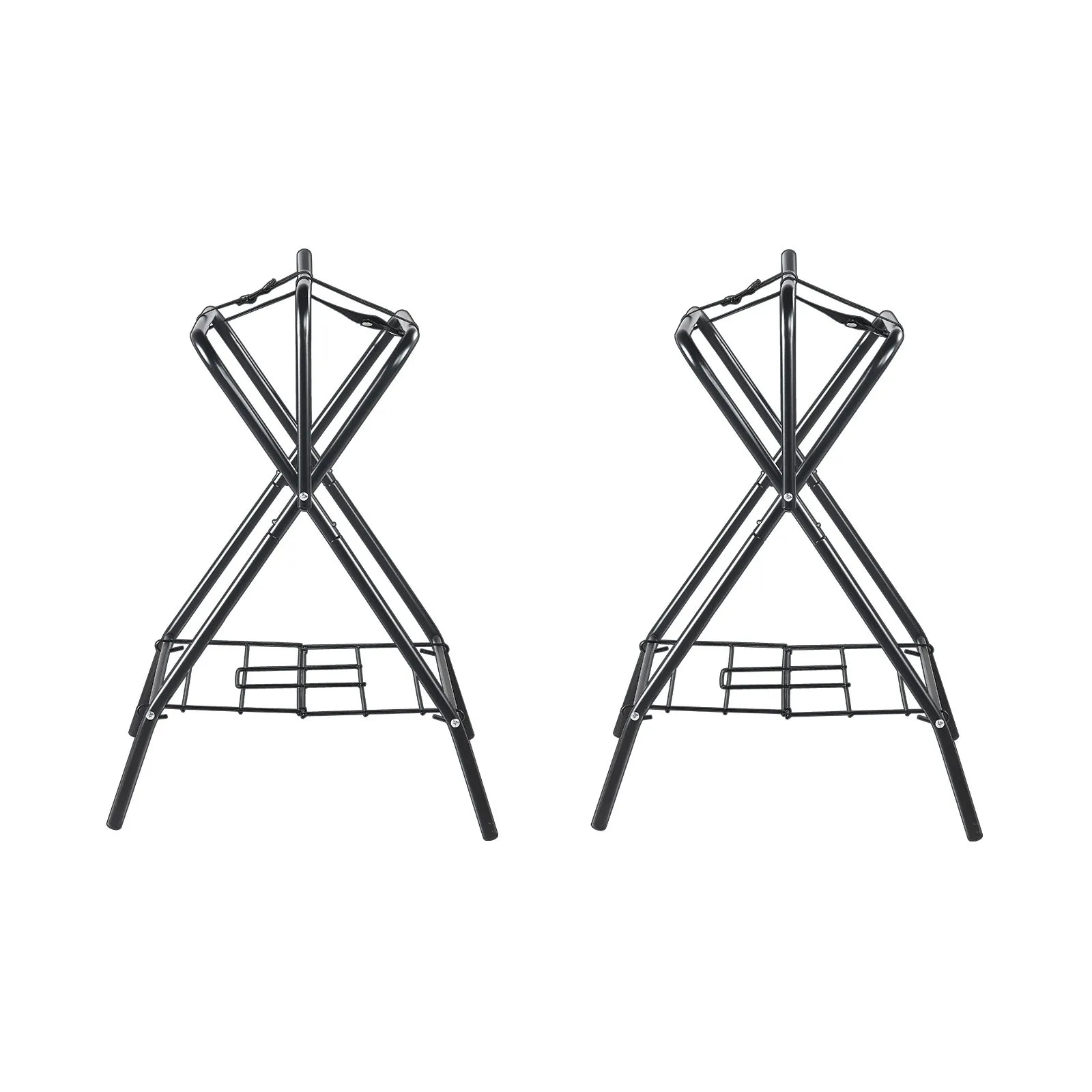 Skladací stojan na sedlá, sada 2 kusov, stojan na sedlá pre kone do 60 kg, prenosný držiak na deky pre kone, robustný oceľový stojan na sedlá pre anglické a westernové sedlá, úložný priestor na uzdy, čierny – Obrázok 3