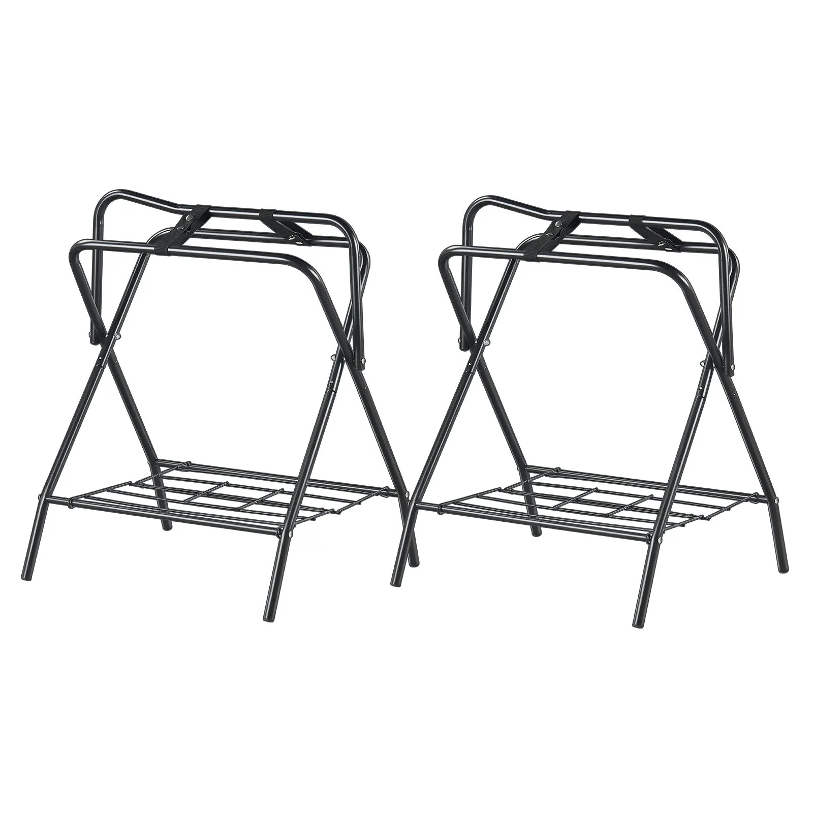 Skladací stojan na sedlá, sada 2 kusov, stojan na sedlá pre kone do 60 kg, prenosný držiak na deky pre kone, robustný oceľový stojan na sedlá pre anglické a westernové sedlá, úložný priestor na uzdy, čierny – Obrázok 6