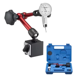 Úchylkomer s magnetickým stojanom a úložným puzdrom, presnosť 0,01 mm, rozsah 0–0,76 mm, mikroguľôčková rukoväť na meranie v stiesnených priestoroch, priemyselné obrábanie a kontrolu