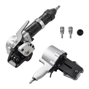 Pneumatický páskovač, napínacia sila 8500 N, nástroj na kovovú pásku, napínač a rezacie/uzatváracie zariadenie na kovové pásky široké 19 mm, delený lis na balenie