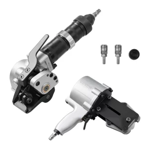 Pneumatický páskovač, napínacia sila 8500 N, nástroj na kovovú pásku, napínač a rezacie/uzatváracie zariadenie pre kovové pásky široké 32 mm, delený lis na balenie