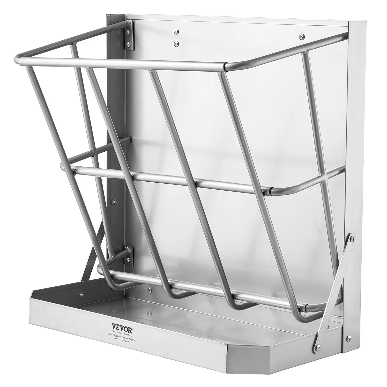 Stojan na seno pre hospodárske zvieratá, 610 x 297 x 584 mm, 2 v 1 kŕmidlo na seno a obilie, nástenný stojan na seno s kŕmnym podnosom, kŕmny žľab pre kozy, robustný oceľový stojan na seno pre ovce a kone, dávkovač krmiva – Obrázok 3