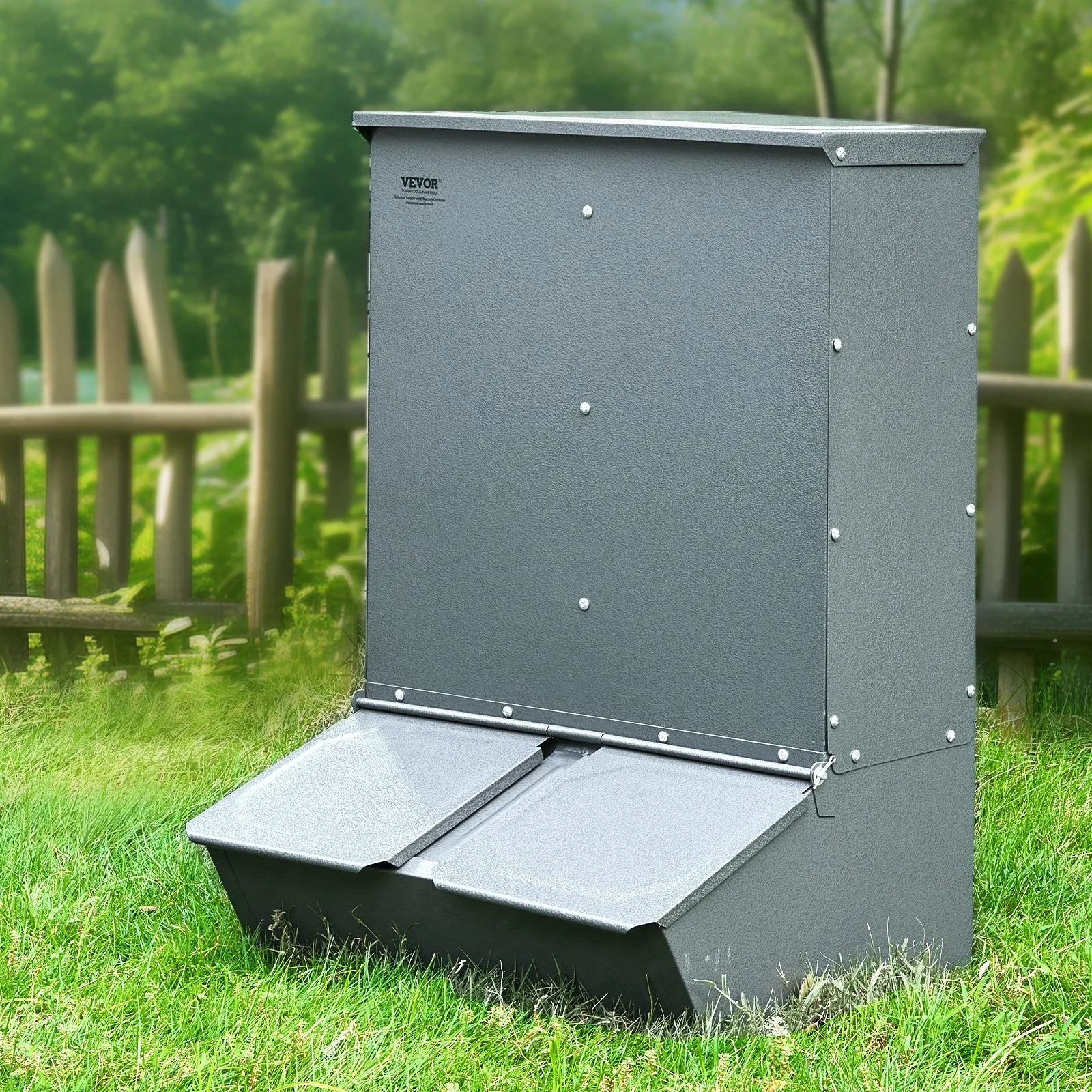 Kŕmidlo, objem 3,7 bušlov, kŕmny box s dvojitými dverami, odolný oceľový kŕmny žľab, kŕmidlo pre ošípané, vonkajší stojan na seno, nakŕmi až 8 ošípaných – Obrázok 6