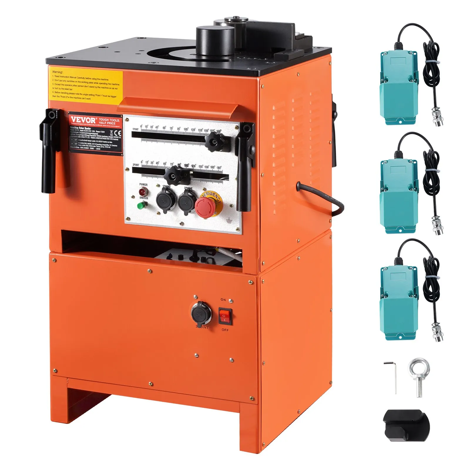 Elektrická ohýbačka výstuže 2 v 1, prenosná hydraulická ohýbačka s výkonom 1700 W, 3 uhly ohýbania až do 4 – 25 mm za 4 sekundy, vysokovýkonná ohýbačka výstuže s príslušenstvom