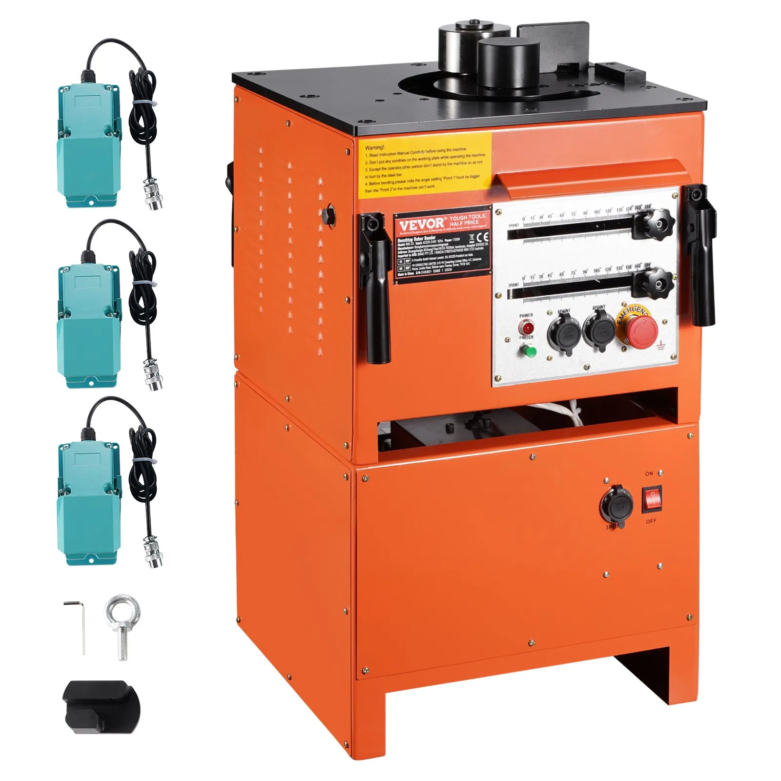 Elektrická ohýbačka výstuže 2 v 1, prenosná hydraulická ohýbačka s výkonom 1700 W, 3 uhly ohýbania až do 4 – 25 mm za 4 sekundy, vysokovýkonná ohýbačka výstuže s príslušenstvom – Obrázok 5