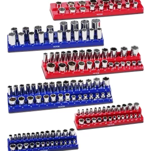Sada organizérov na nástrčné kľúče, 6-dielna, držiaky nástrčných kľúčov SAE 1/4 palca, 3/8 palca a 1/2 palca, pre až 143 štandardných a hlbokých nástrčných kľúčov (nástrčné kľúče nie sú súčasťou balenia)
