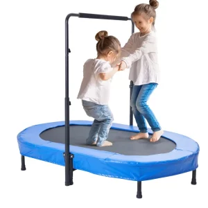 Detská skladacia mini trampolína do interiéru/exteriéru s rukoväťou, odrážadlo, záhradná trampolína pre batoľatá, darček k narodeninám pre deti od 3 rokov pre zábavu, modrá
