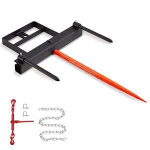 Hroty pre čelný nakladač, nosnosť 725 kg, hroty na balíky, hrot na balíky, vidlice na prepravu balíkov s jedným hrotom (cca 1 m) a dvoma stabilizačnými tyčami (cca 44 cm), kompatibilné s kompaktnými nakladačmi a traktormi