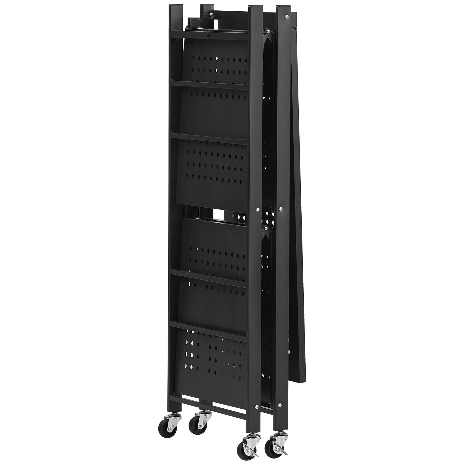 3-úrovňové skladacie police s kolieskami, 33x76x91 cm, skladacia vysokovýkonná polica, voľne stojaca polica bez montáže, polica do domácnosti, kuchynská polica, kovová polica do garáže, kuchyne, pivnice, čierna – Obrázok 3