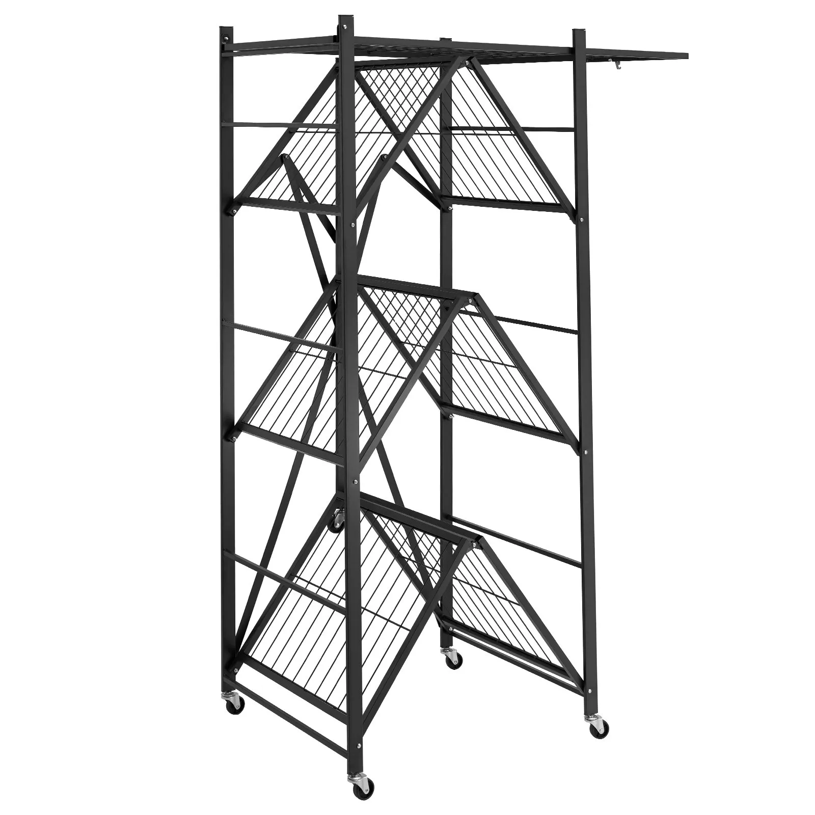 4-úrovňový skladací regál s kolieskami, 53x91x152 cm, skladací vysokovýkonný regál, voľne stojaci regál bez montáže, regál do domácnosti, kuchynský regál, kovový regál do garáže, kuchyne, pivnice, čierny – Obrázok 2