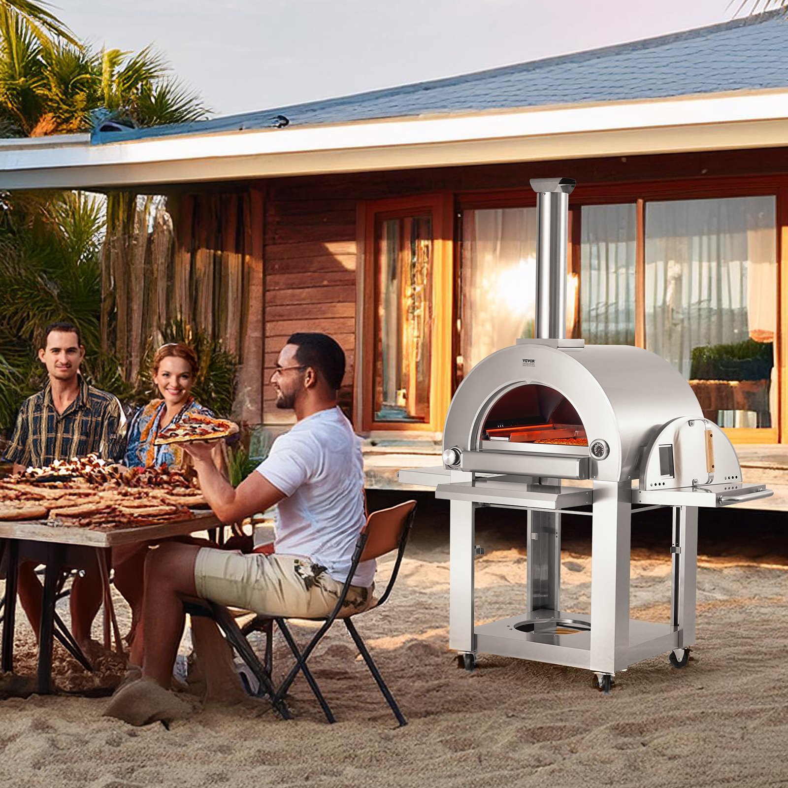 Dvojpalivová vonkajšia pec na pizzu, prenosná 558 mm pec na pizzu, peletová a plynová vonkajšia pec na pizzu so zahusteným kordieritovým kameňom na pizzu, rolovateľná pec na pizzu na kempovanie a záhradu – Obrázok 4