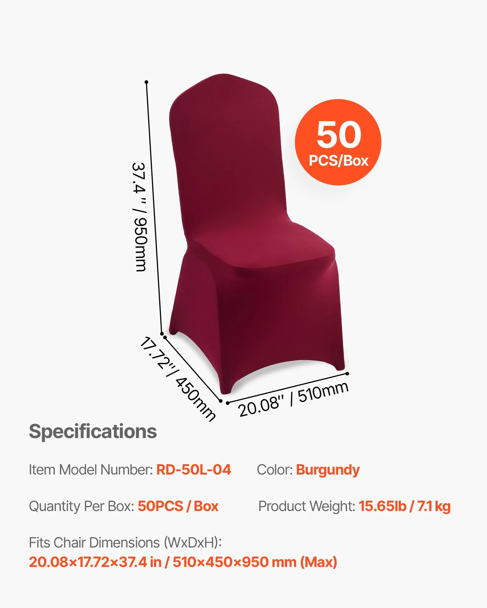 Poťahy na stoličky 50 kusov, prateľné a odnímateľné poťahy na stoličky vyrobené z polyesteru a spandexu na svadby, bankety, do jedální, do reštaurácií, vhodné na stoličky (51 x 45 x 95 cm), bordovo červená – Obrázok 4