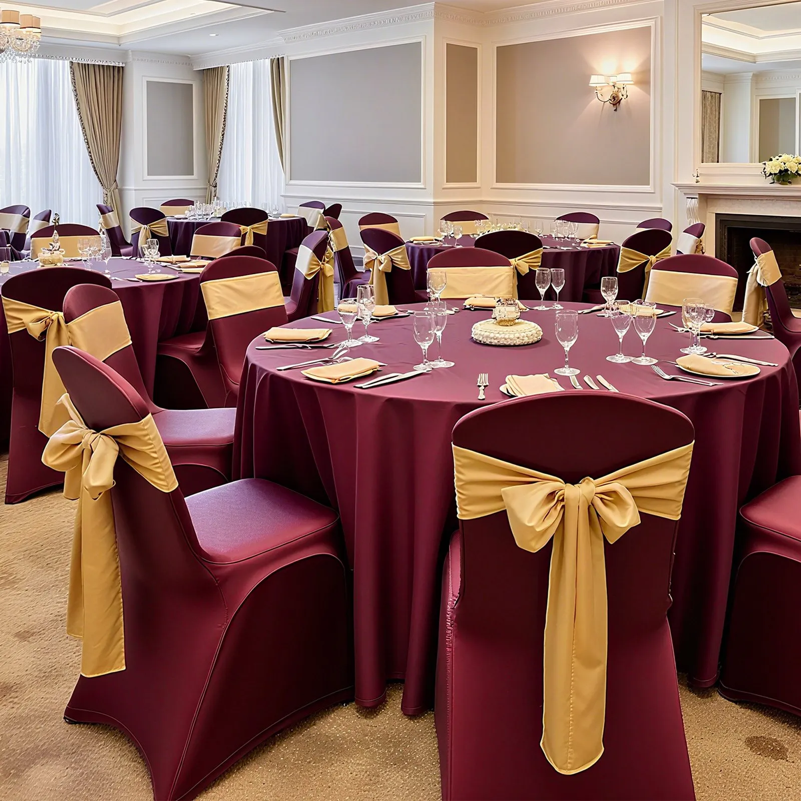 Poťahy na stoličky 50 kusov, prateľné a odnímateľné poťahy na stoličky vyrobené z polyesteru a spandexu na svadby, bankety, do jedální, do reštaurácií, vhodné na stoličky (51 x 45 x 95 cm), bordovo červená – Obrázok 2
