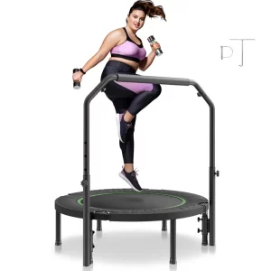 Skladacia mini trampolína Fitness Rebounder 1027 mm, nosnosť 150 kg Tréningová trampolína, športová trampolína Rebounder, záhradná trampolína so 4-úrovňovou výškovo nastaviteľnou rukoväťou a 32 pružinami