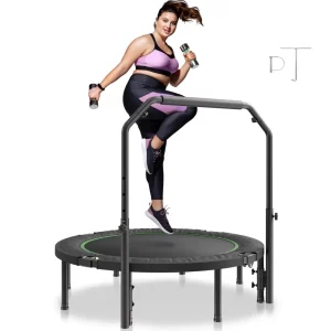 Skladacia mini trampolína Fitness Rebounder 132 cm, nosnosť 205 kg Tréningová trampolína, športová trampolína Rebounder, záhradná trampolína so 4-úrovňovou výškovo nastaviteľnou rukoväťou a 40 pružinami