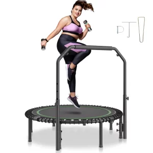 Skladacia mini trampolína Fitness Rebounder 1295 mm Nosnosť 205 kg Tréningová trampolína, Športová trampolína Rebounder, Záhradná trampolína so 4-úrovňovou výškovo nastaviteľnou rukoväťou a 42 napínacími popruhmi