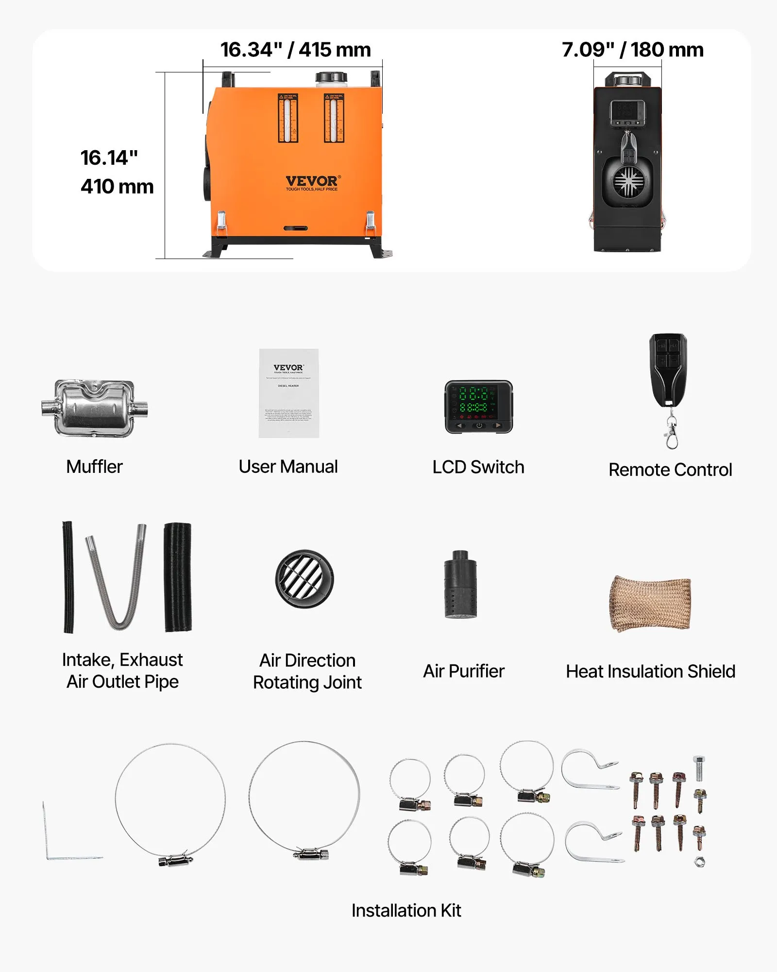 Naftový ohrievač vzduchu, nezávislé kúrenie, 8 kW DC 12-24 V, rýchloohrievací ohrievač vzduchu s diaľkovým ovládaním, digitálny farebný displej a hlasové pokyny, nízka hlučnosť, pre obytné automobily, nákladné autá, lode a prívesy – Obrázok 5