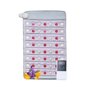 Vyhrievací pás s infračerveným žiarením, vyhrievacia podložka vyrobená z nefritových a turmalínových kameňov s fotónovým svetlom 660 nm a negatívnymi iónmi, terapeutická podložka z drahokamov s časovačom 0–720 minút na úľavu od bolesti chrbta