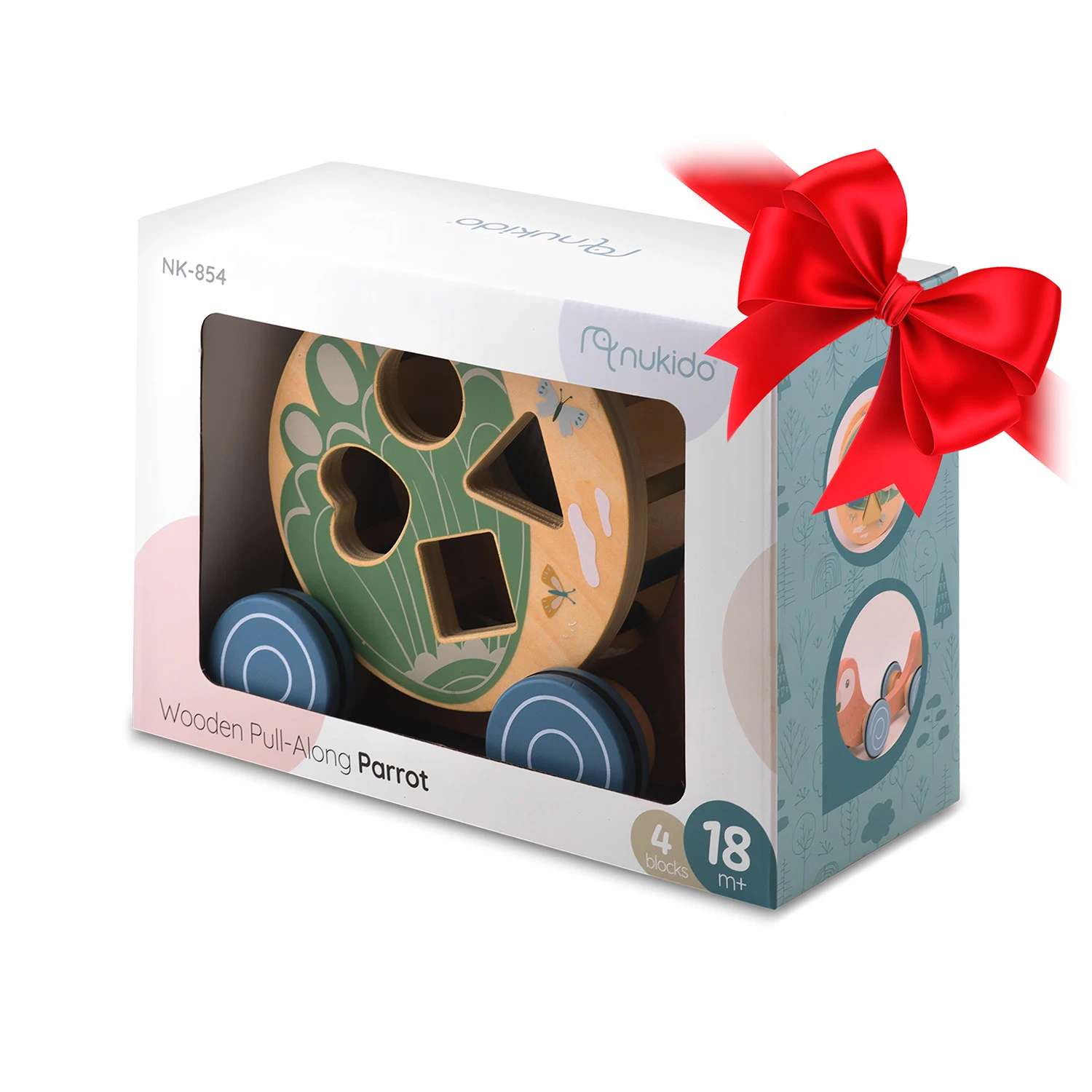 Drevená hračka na ťahanie papagáj NK-854 Nukido – Obrázok 3