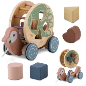 Drevená hračka na ťahanie papagáj NK-854 Nukido