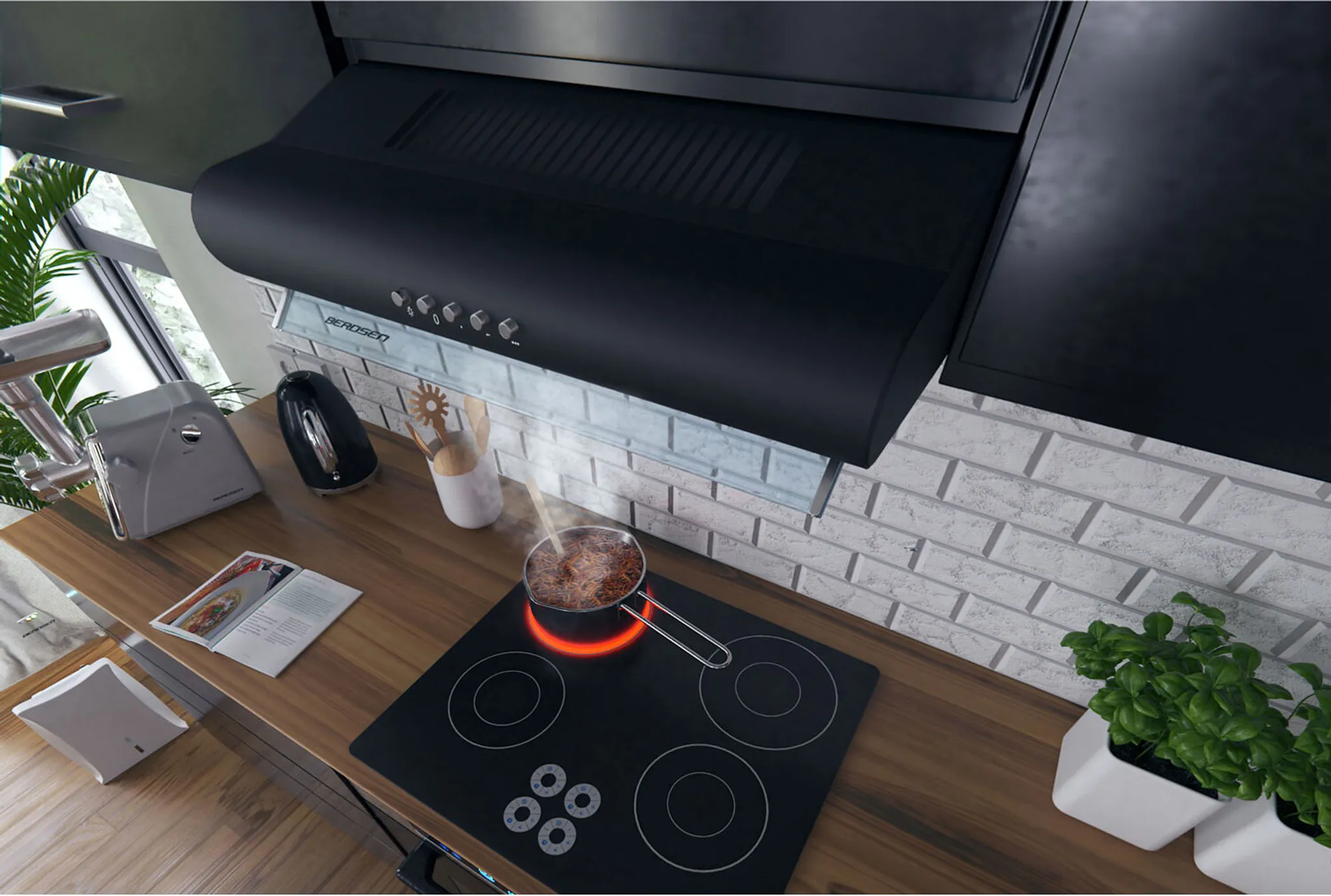 Podskriňový digestor - 60 cm absorpčný Berdsen BE-10-A čierny – Obrázok 4