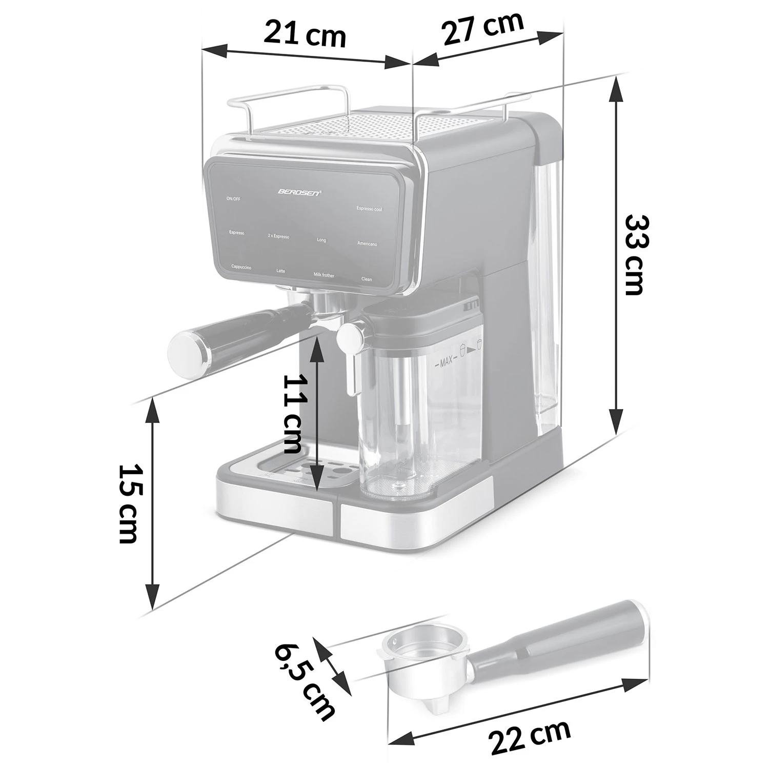 Berdsen BD-773 čierny kávovar na penenie mlieka s 20 barmi – Obrázok 5