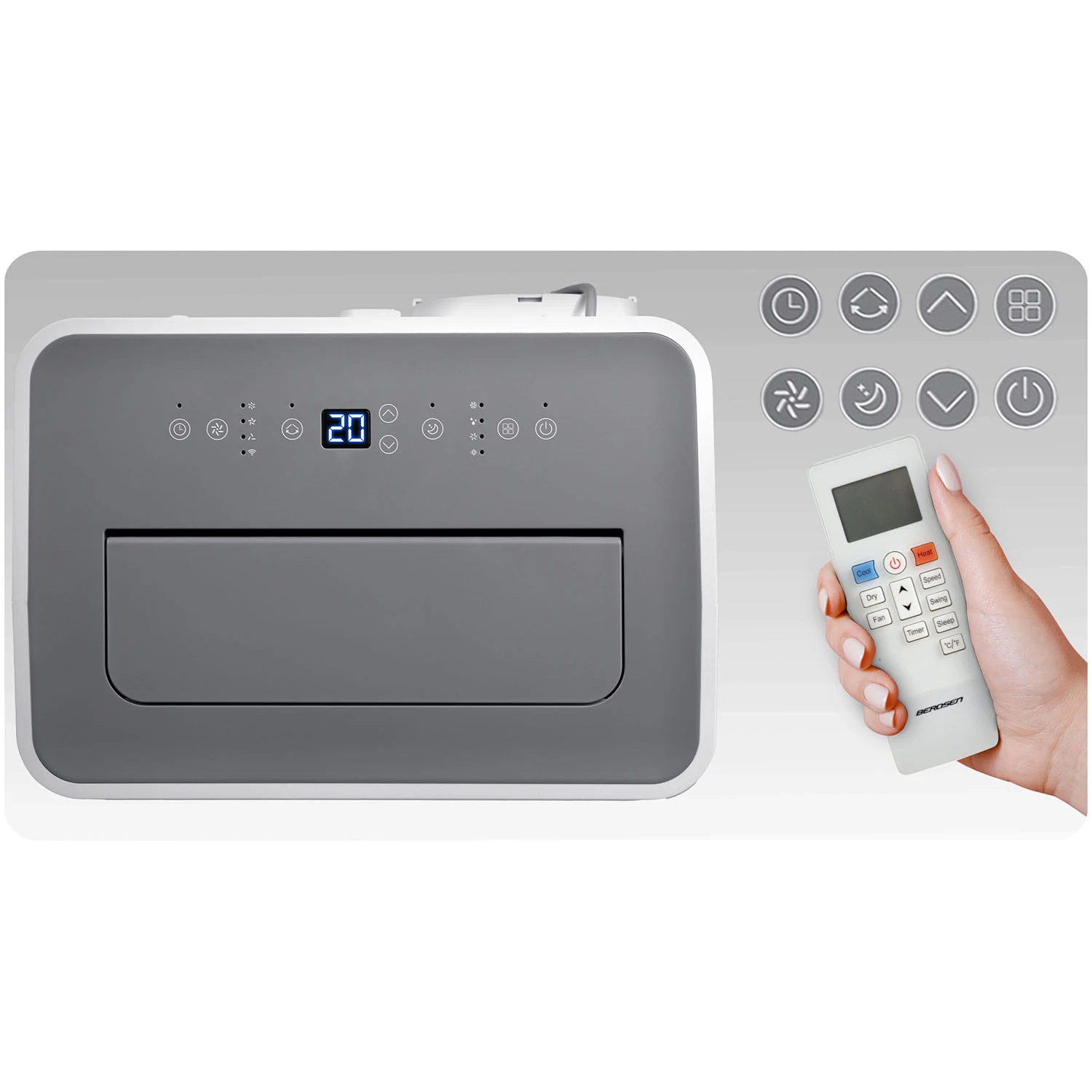 Prenosná klimatizácia 14000 BTU odvlhčovač s kúrením WiFi 37l/24h Berdsen BD-583 – Obrázok 2