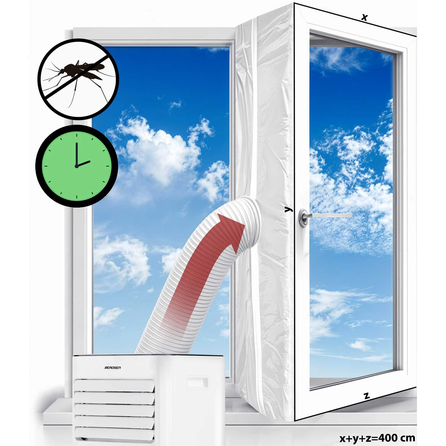 Prenosná klimatizácia Berdsen BD-580 s tesnením okna 10 000 BTU – Obrázok 12