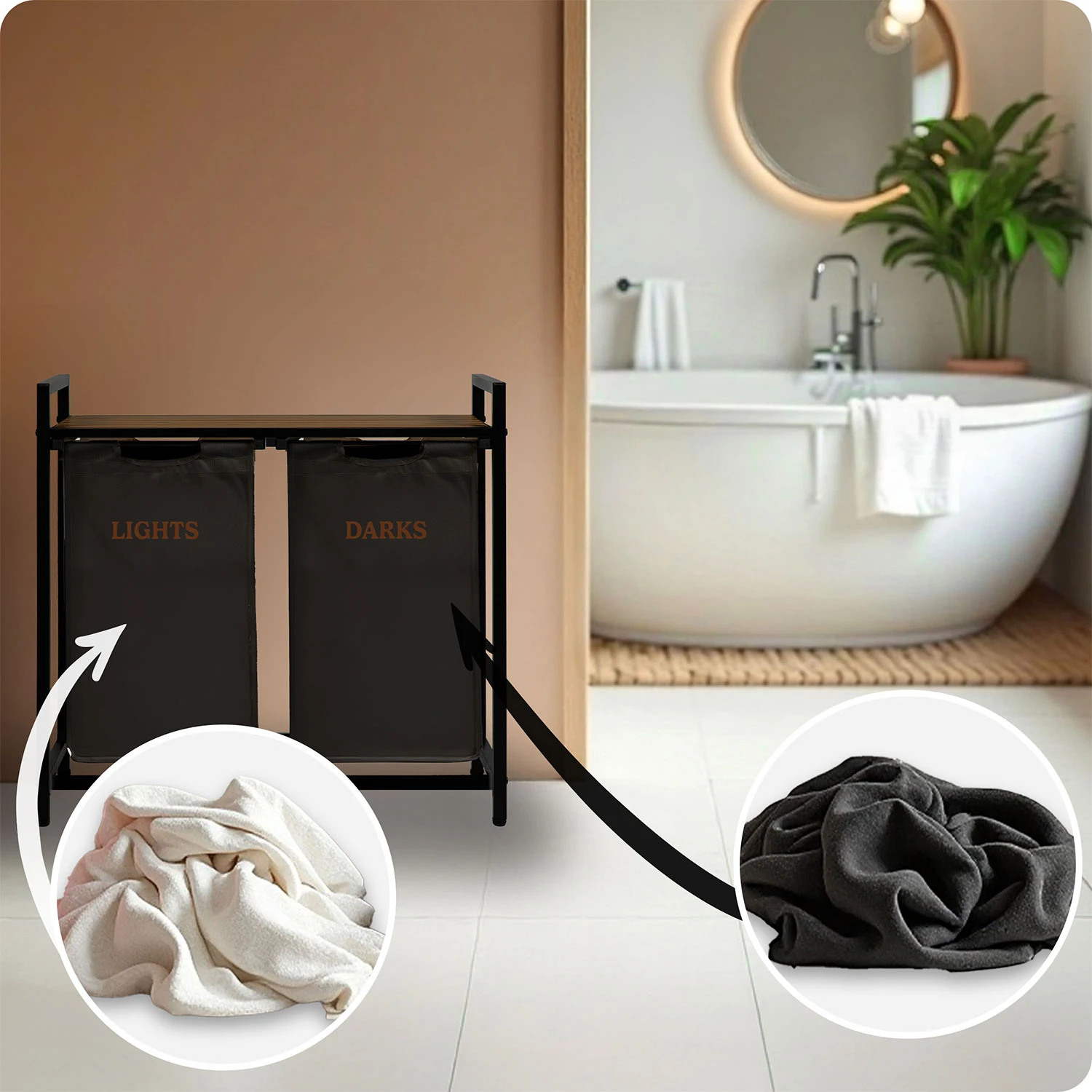 Dvojpriestorový kôš na bielizeň na ráme 80 l Massido – Obrázok 3