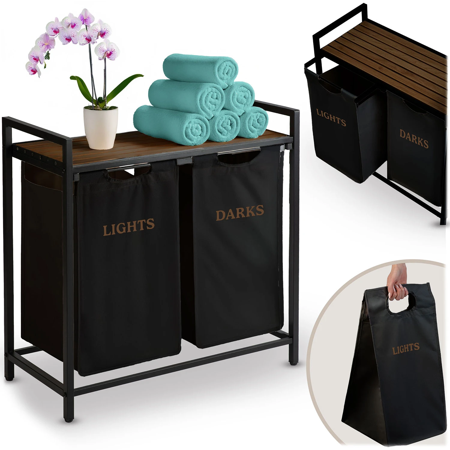 Dvojpriestorový kôš na bielizeň na ráme 80 l Massido