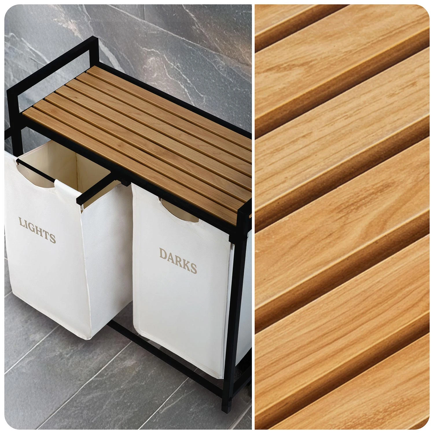 Dvojpriestorový kôš na bielizeň na ráme 80 l Massido – Obrázok 7