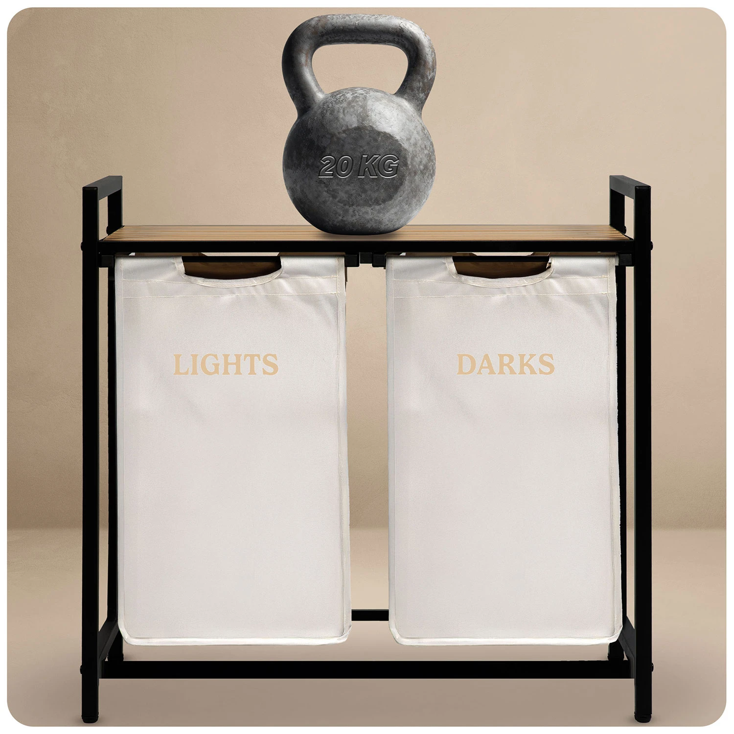 Dvojpriestorový kôš na bielizeň na ráme 80 l Massido – Obrázok 3