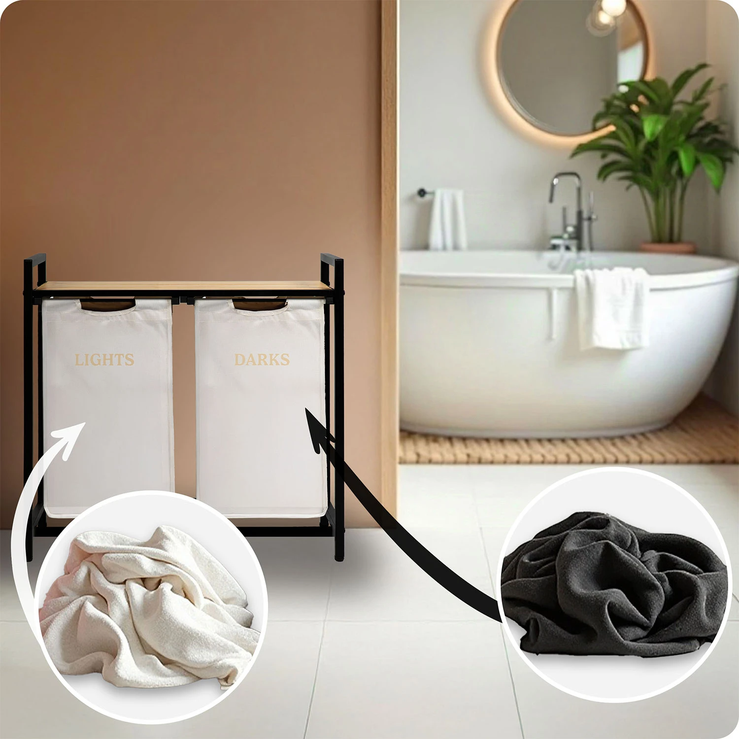 Dvojpriestorový kôš na bielizeň na ráme 80 l Massido – Obrázok 2