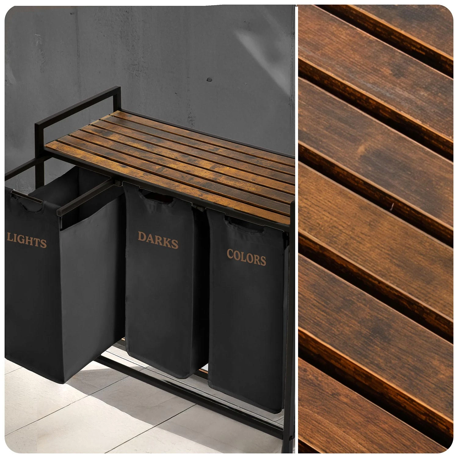 Trojpriestorový kôš na bielizeň na 120-litrovom ráme Massido – Obrázok 7