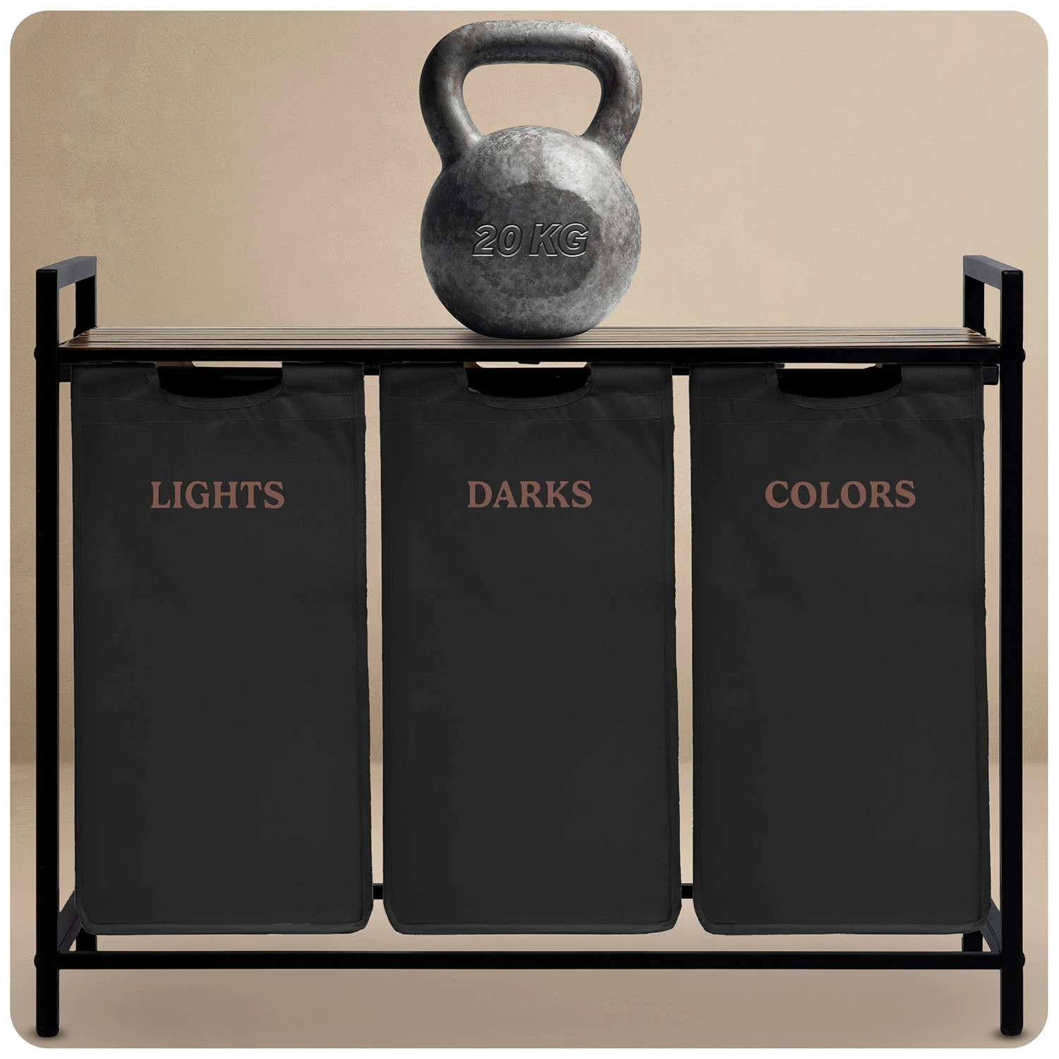 Trojpriestorový kôš na bielizeň na 120-litrovom ráme Massido – Obrázok 4