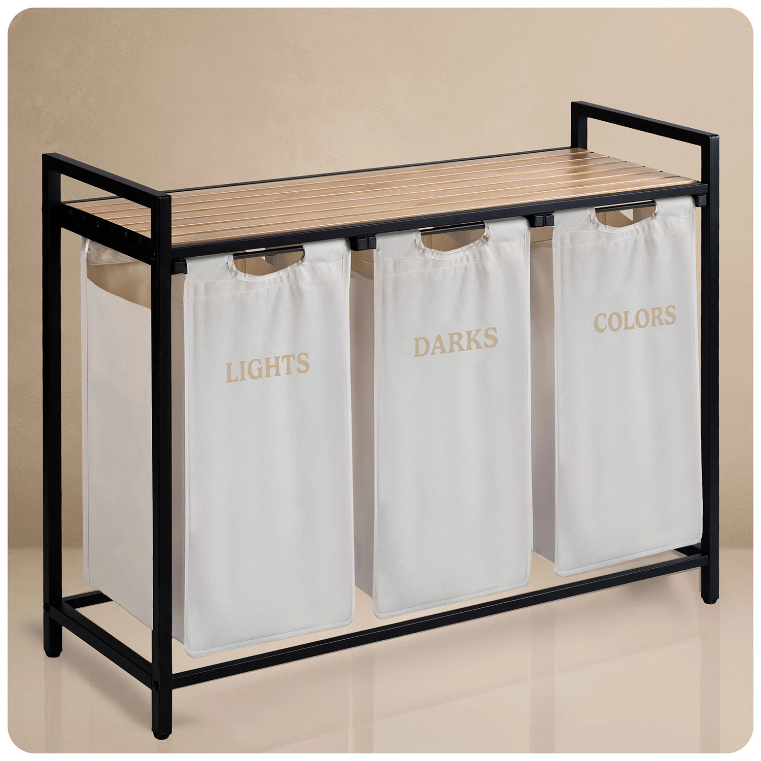 Trojpriestorový kôš na bielizeň na 120-litrovom ráme Massido – Obrázok 9