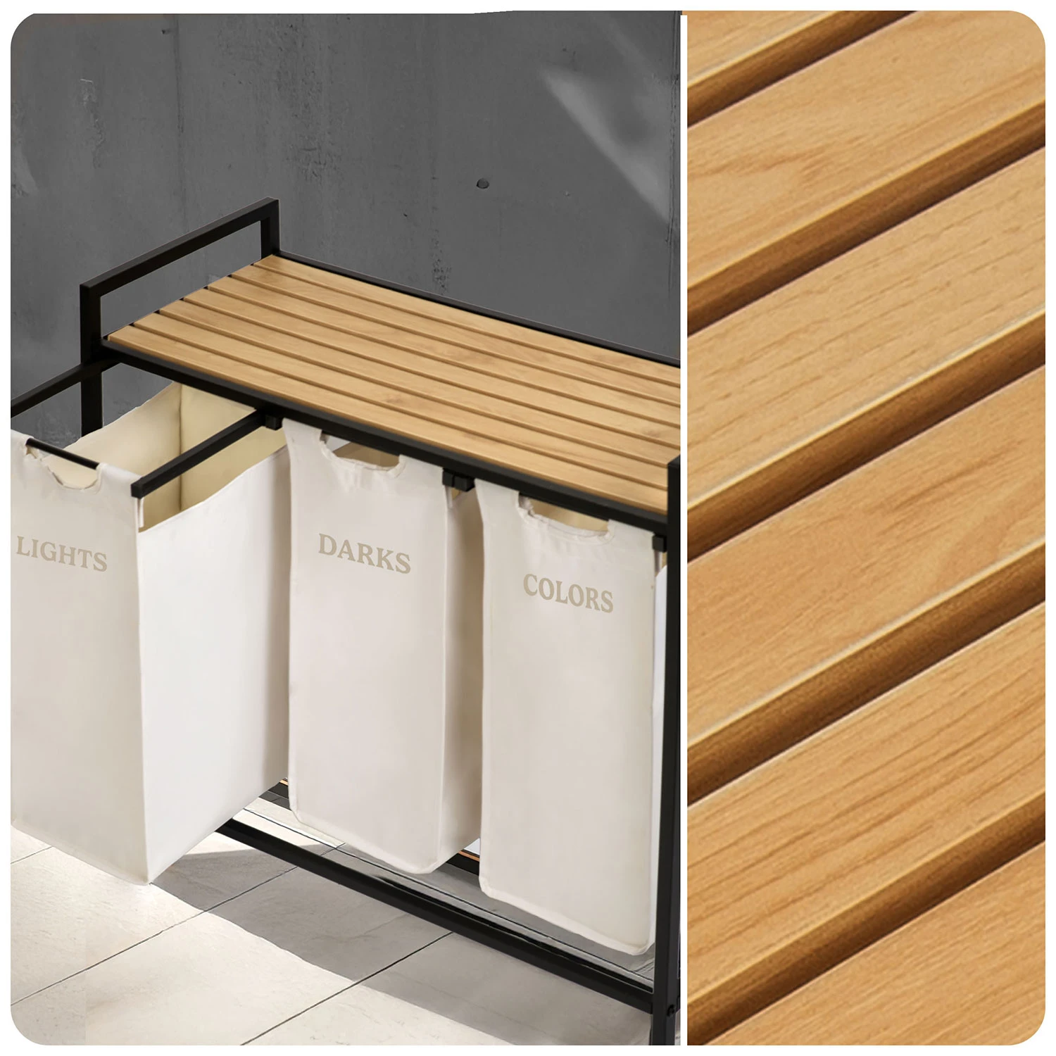 Trojpriestorový kôš na bielizeň na 120-litrovom ráme Massido – Obrázok 5