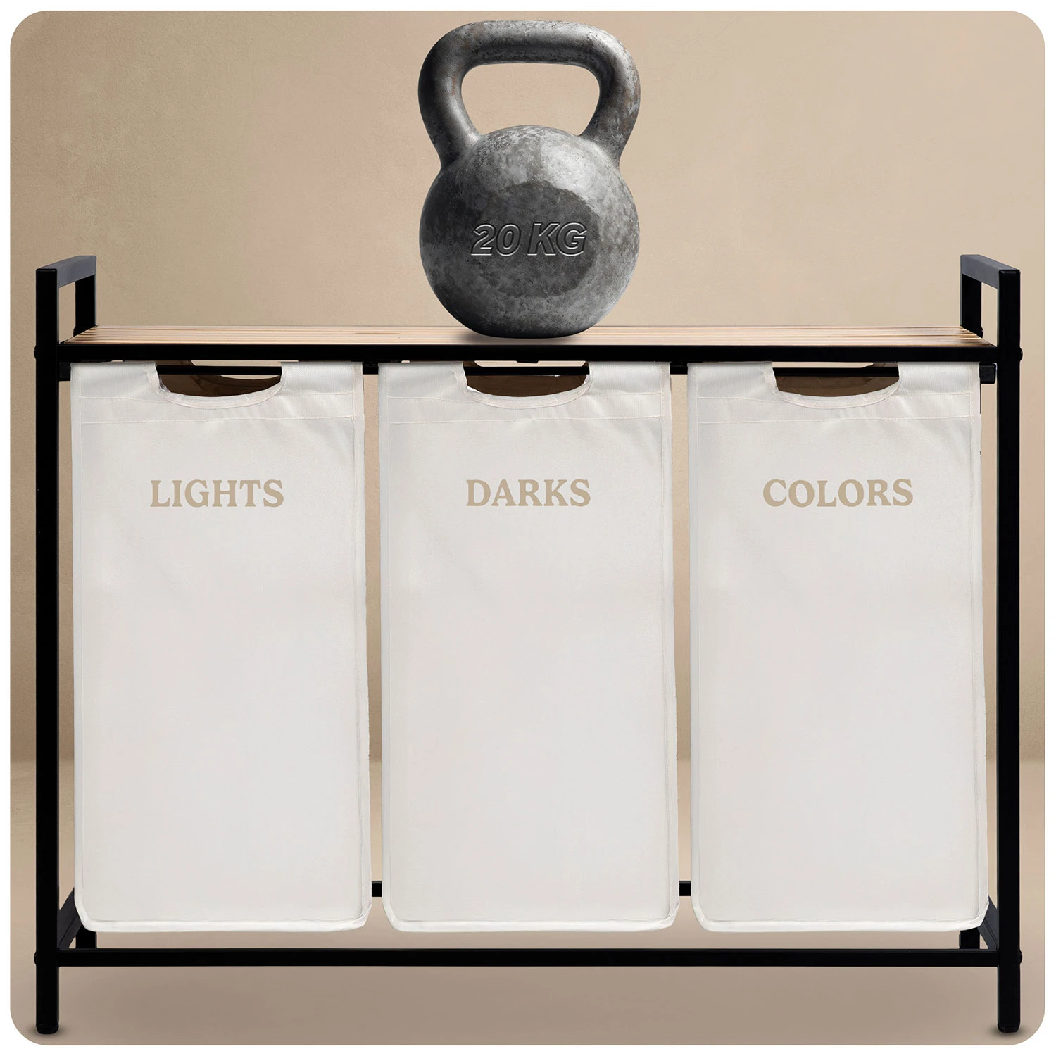 Trojpriestorový kôš na bielizeň na 120-litrovom ráme Massido – Obrázok 4