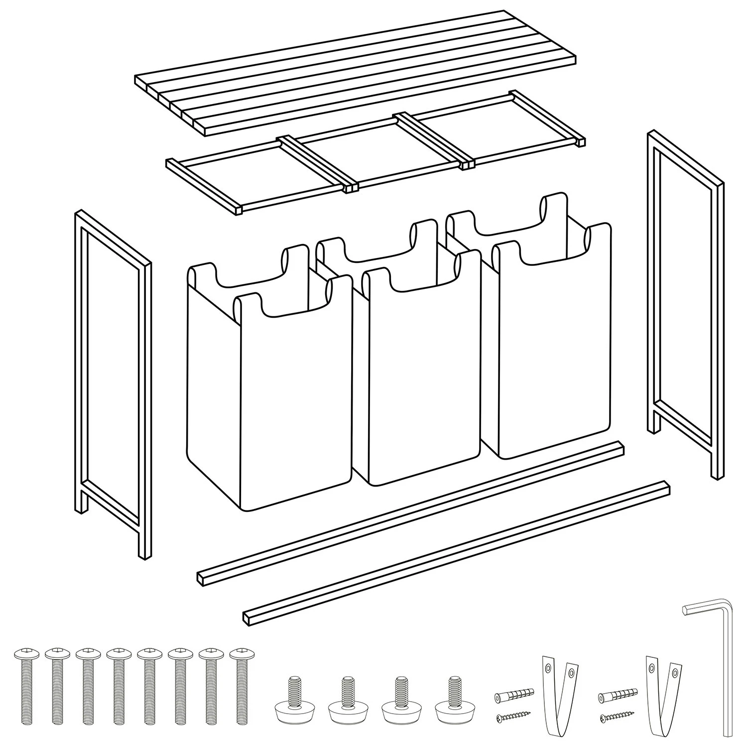 Trojpriestorový kôš na bielizeň na 120-litrovom ráme Massido – Obrázok 6