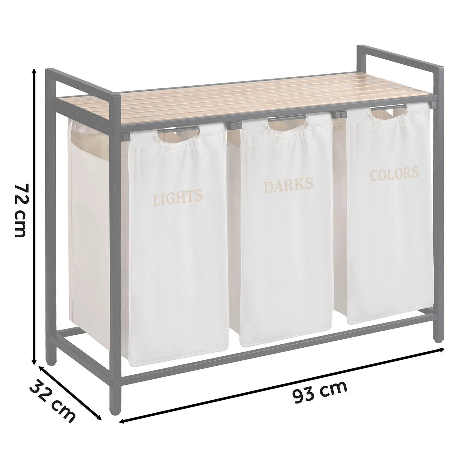 Trojpriestorový kôš na bielizeň na 120-litrovom ráme Massido – Obrázok 7