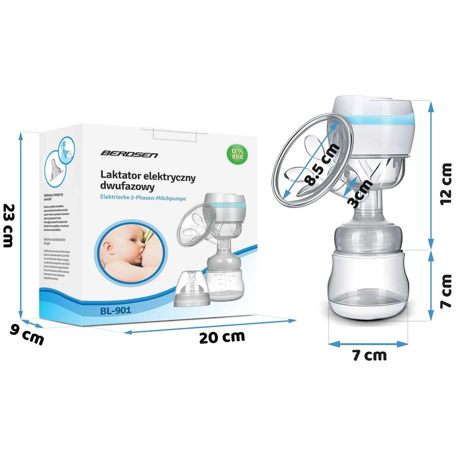Dvojfázová elektrická odsávačka mlieka Berdsen BL-901 – Obrázok 2