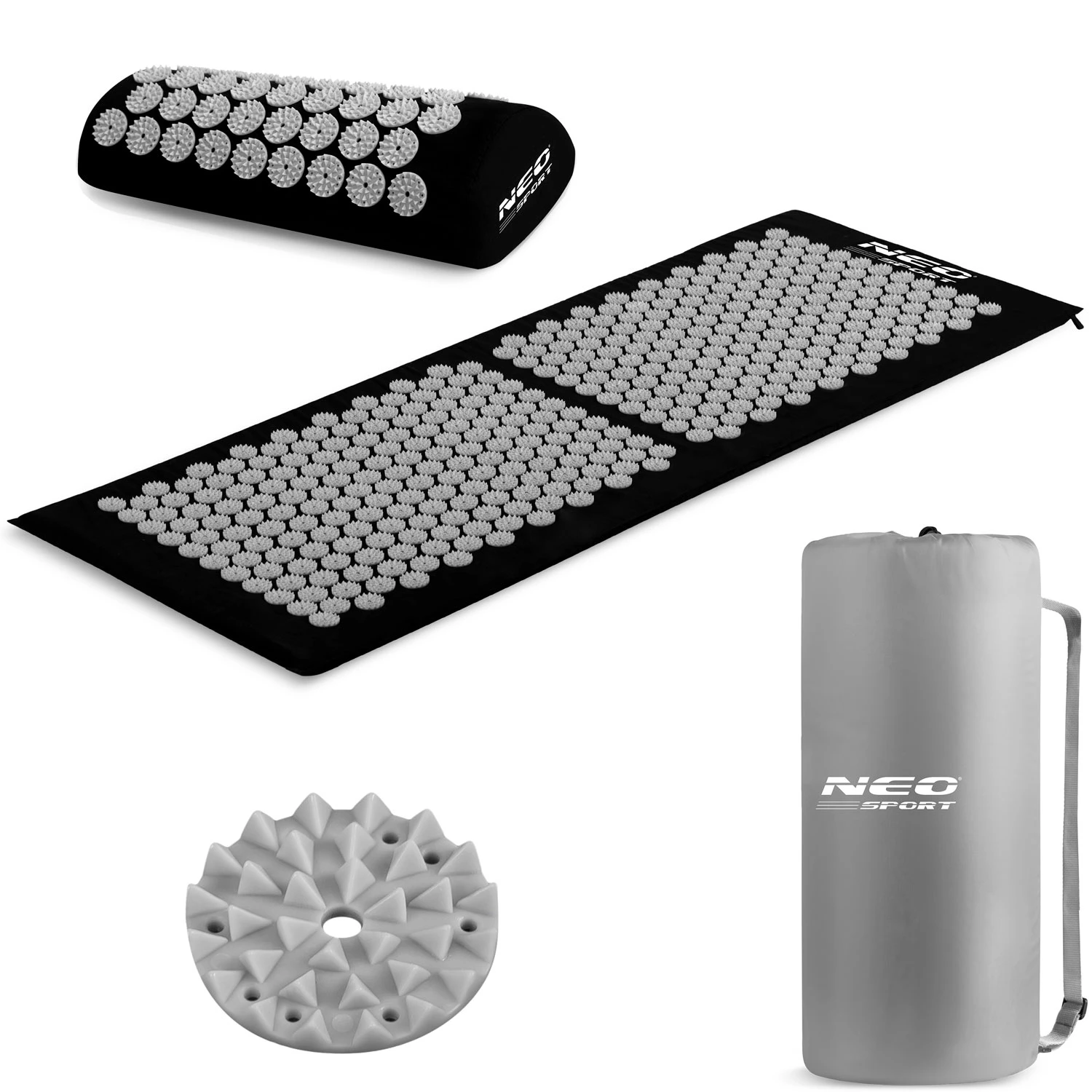 Akupresúrna podložka Neo-Sport NS-901 s hrotmi, čierna a sivá