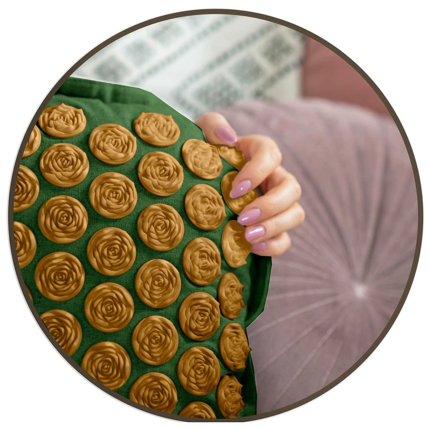 Akupresúrna podložka s vankúšom NS-902 tmavozelená a zlatá – Obrázok 6