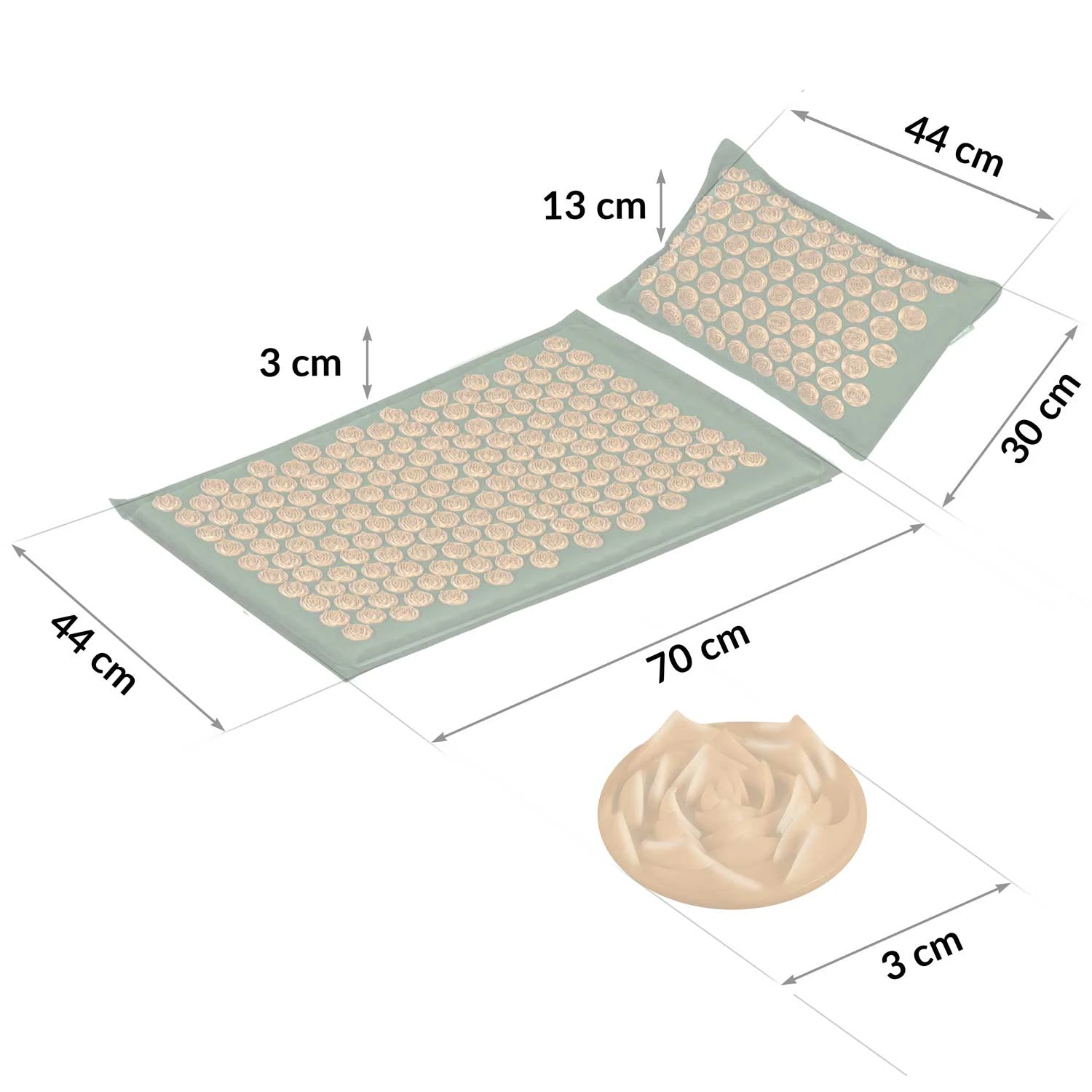 Akupresúrna podložka s vankúšom NS-902 tmavozelená a zlatá – Obrázok 3
