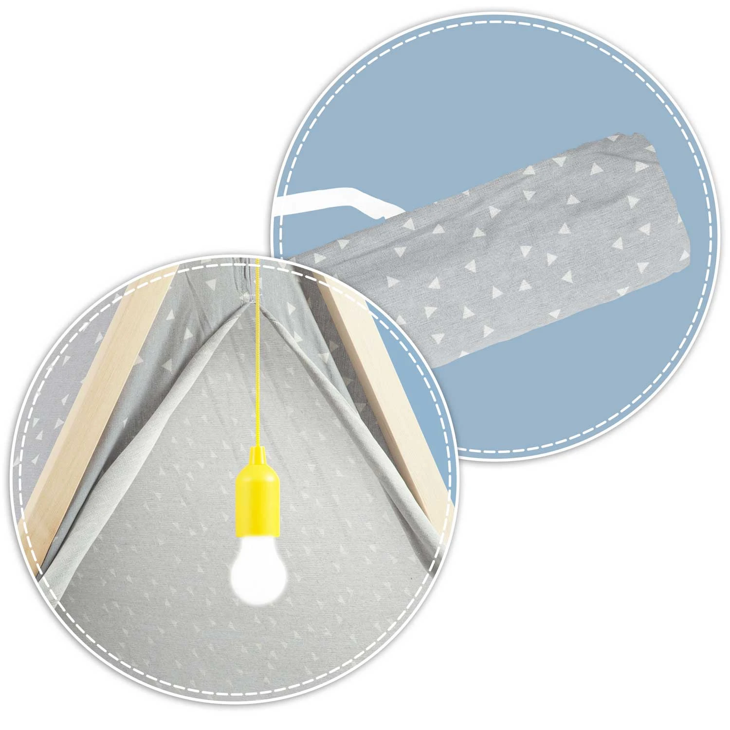 Detský domčekový stan Nukido s lampou - sivý – Obrázok 8