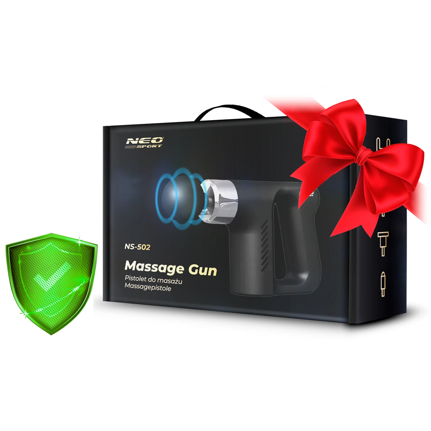 Masážna pištoľ na telo 5 nástavcov NS-502 Neo-sport čierna – Obrázok 3