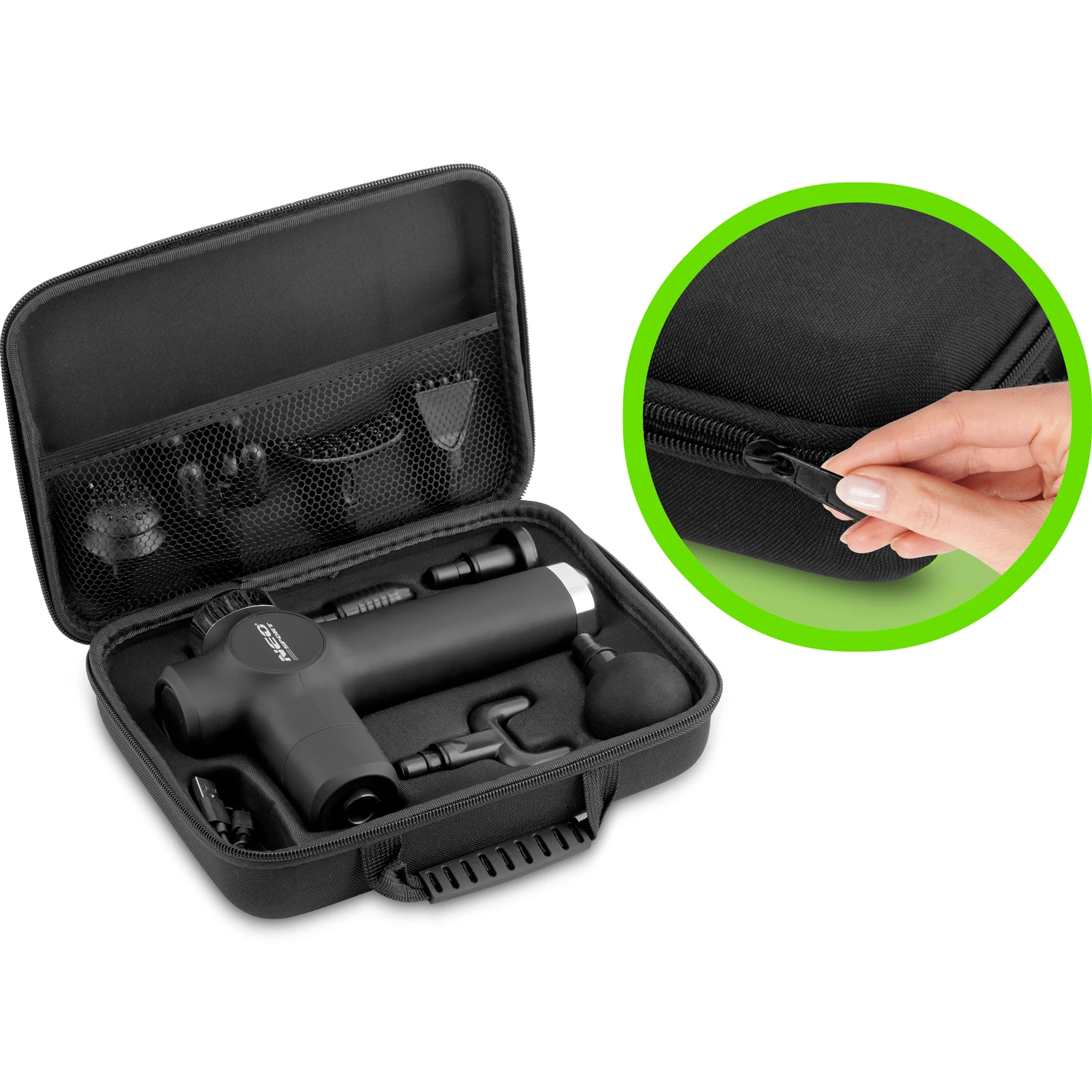 Masážna pištoľ na telo 8 nástavcov NS-501 Neo-sport čierna – Obrázok 8